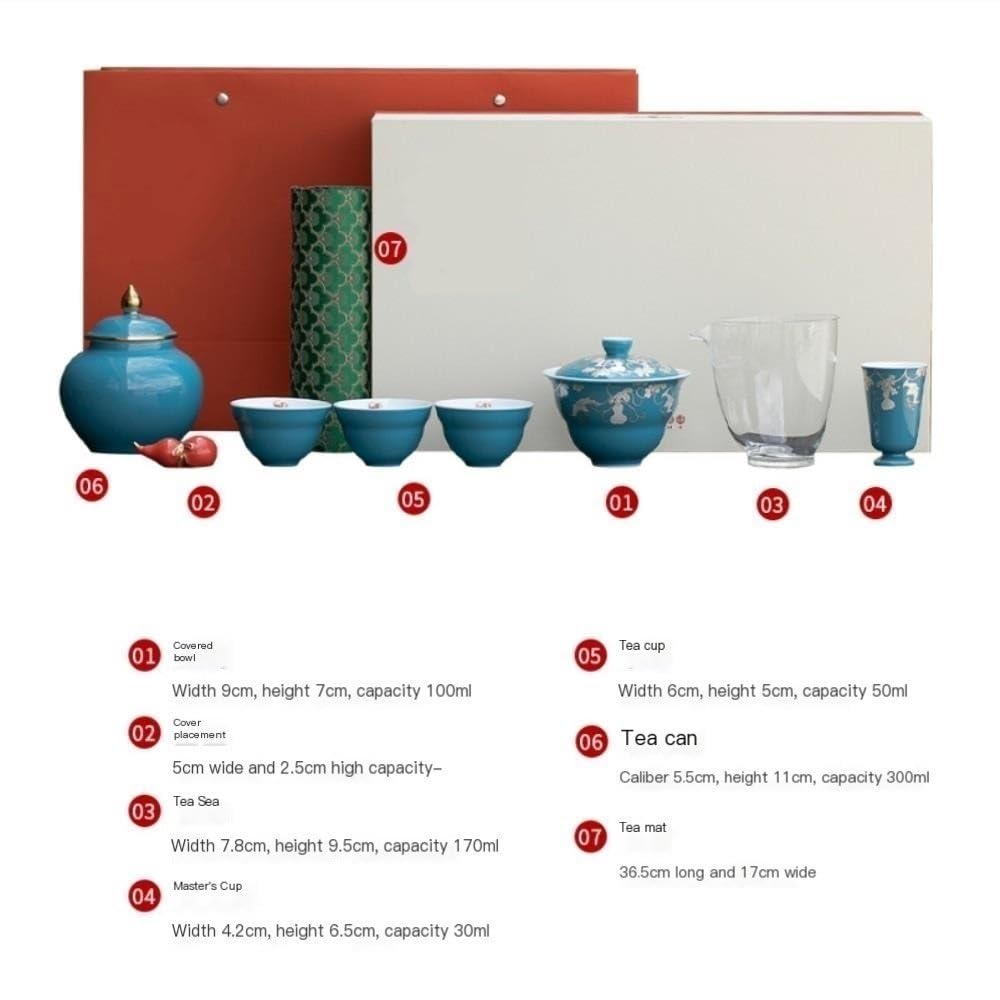 LYGSWDB Pojemnik na herbatę Zielony ceramiczny słoik do przechowywania herbaty domowy szczelnie zamknię słoik miska posrebrzana filiżanka herbaty zestaw do herbaty chiński zestaw do herbaty zestaw