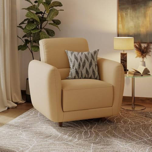 Image of Wakefit Sofa Set | 5 Year Warranty | Sofa 1 Seater, 1 Seater Sofa for Living Room, Wooden Sofa Set, Single Seater - Solomon(Robin : Ivory)