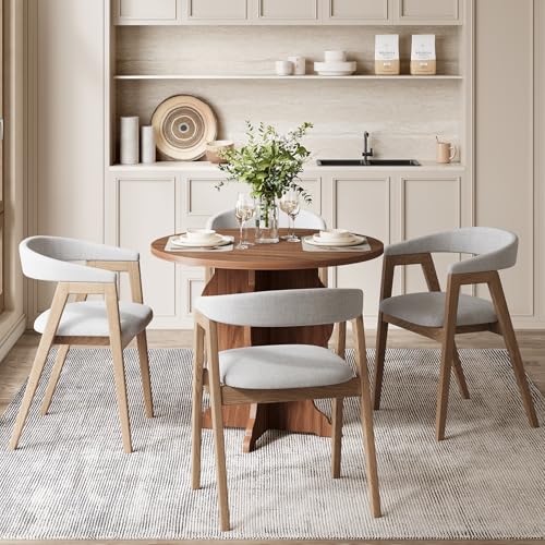 Tribesigns Round Dining Table for 2-4, 31.5" Circle Kitchen Dinner Table with Wooden Curved Pedestal for Small Spaces, Dining Room, Kitchen, Apartment, Rustic Brown - Image 6