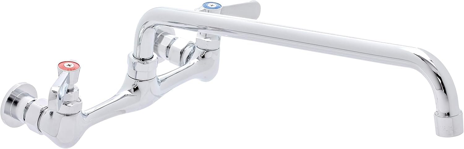 DuraSteel Commercial Sink Faucet - NSF No Lead 8” Center Commercial Wall Mount Faucet Kitchen with 12 Inch Swivel Spout - Lever Handle - Industrial Restaurant Kitchen Utility Prep Sink Mounted Faucets