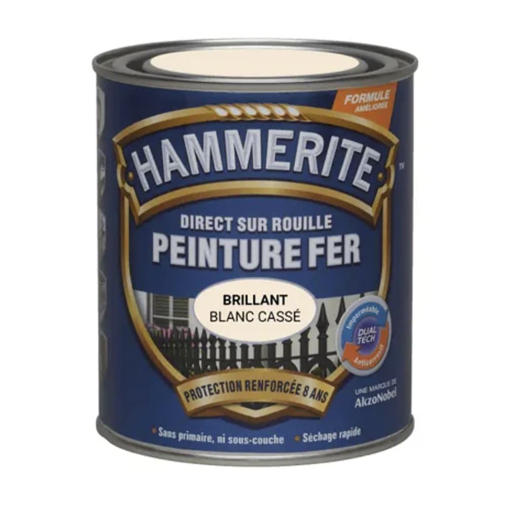 HAMMERITE PEINTURE FER - DIRECT SUR ROUILLE BRILLANT Blanc Cassé 0,75 L