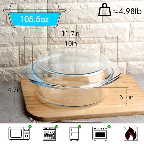 1.7L Round Borosilicate Glass Casserole Dish With Lid - Oven, Microwave & Freezer Safe