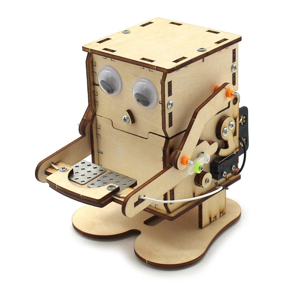 Jaywool Robot Eating Coin Wood DIY Model for Kid Science Experiment Wooden Assembly Kit Educational Toy 1Set