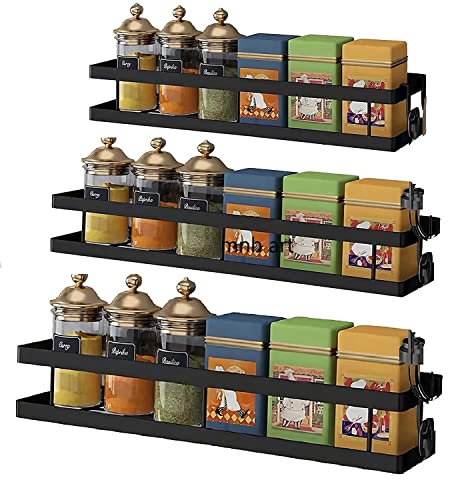 Image of Wall Mounted Metal Storage Rack for Kitchen & Bathroom | Set of 3 Multipurpose Organizer Shelf for Jars, Cans, Toiletries | Rustproof Iron Wall Shelf Rack for Home