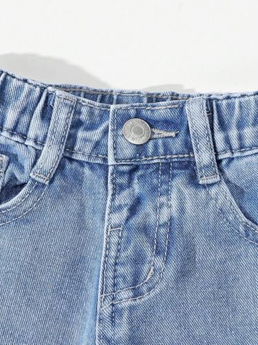 Floerns Toddler Girl's Wide Leg Elastic Waist Button Baggy Jeans Solid Casual Denim Pants4