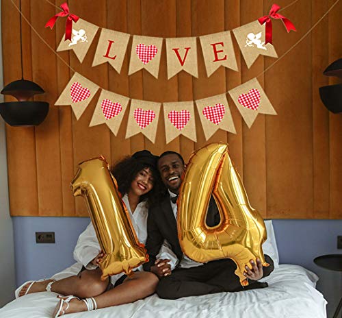 Jozon Love Burlap Banner And Pink Plaid Heart Burlap Banner Valentine's Day Bunting Banner Garland With Cupid Signs And Bows Valentines Day Party Decorations For Wedding Anniversary Mother‘s Day #TOP7