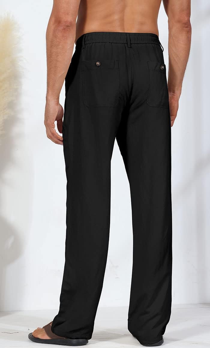 Soojun Men's Linen Beach Pants Lightweight Summer Pants with Drawstring - Image 3