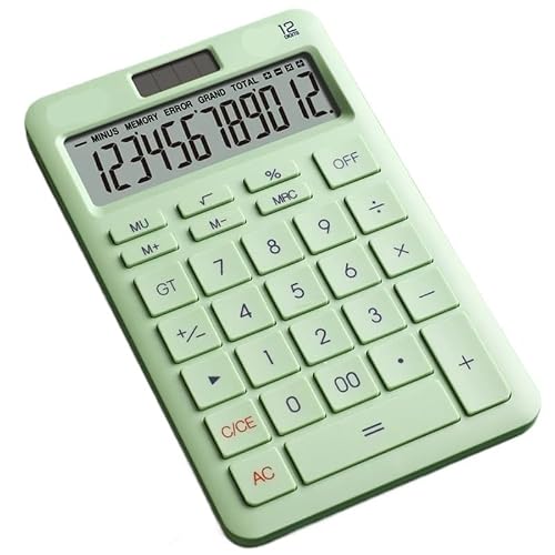 Solar Calculator Desktop Calculator LCD Display Sensitive Buttons Dual Solar Accounting Calculator Power and Battery Standard Function for Office Home School Big Button Accounting Calculator(Green)