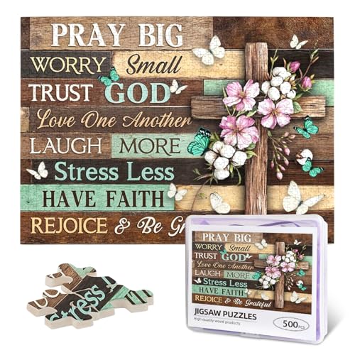 Puzzles Christian de Madera y 500 Piezas para Adultos con Tema Religioso y Cruz miniatura 1