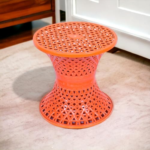 Image of Kuber Industries Seating Stool | Plastic Mesh Damroo Stool | Both Sided Stool for Guestroom | Damroo Style Stool | Stool for Graden | Stool for Balcony | Pack of 2 | Red