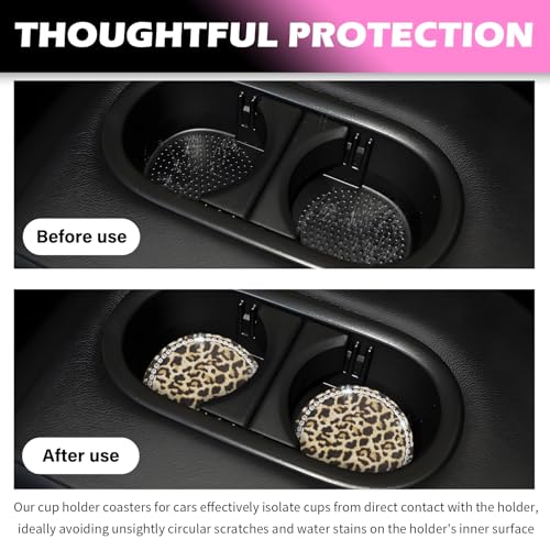 2PCS Portavasos para Carro Estampado Leopardo con Rhinestones miniatura 4