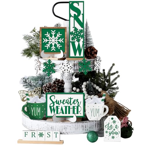 Jetec 12 Pieces Winter Tiered Tray Decor Set...
