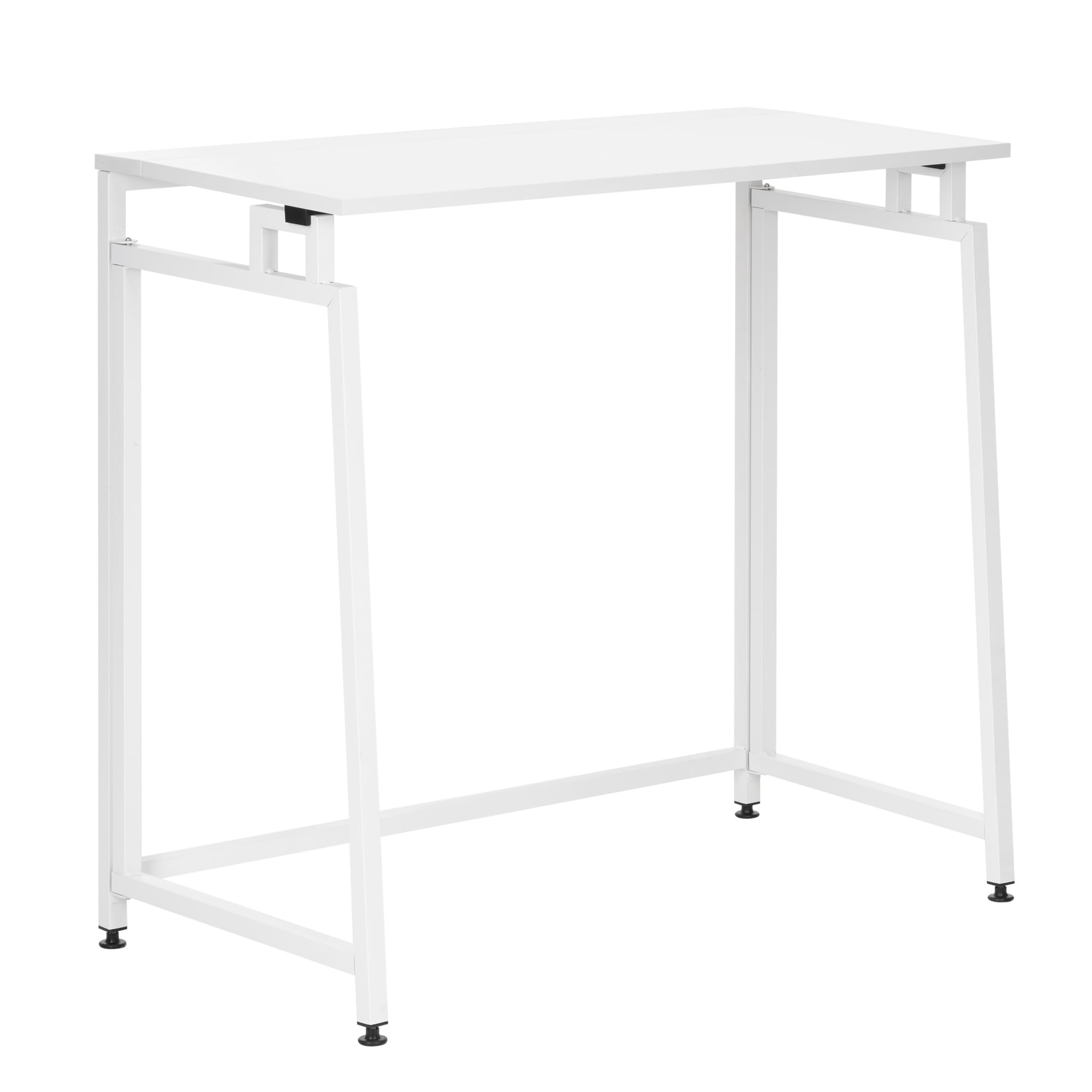SPRINGOS Scrivania bianca con telaio in metallo e piano in legno, 80 x 40 cm, pieghevole, portata massima 30 kg, piedini regolabili in altezza, facile da montare, moderno tavolo da lavoro