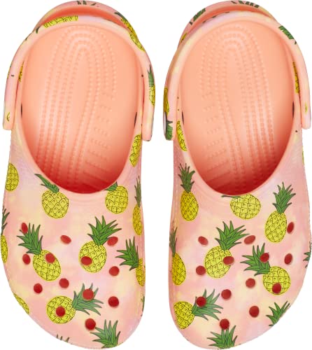 Image of Crocs Unisex-Adult Classic Seasonal Print Clogs, Papaya /Multi, 9 Men /11 Women