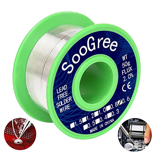 Image of SooGree Solder Wire Sn99.3 Cu0.7 with Rosin Core,Fine Alloy Electronics Soldering Electric Solder for Electrical, Electronic, Connector, DIY Soldering (0.6mm /50g)