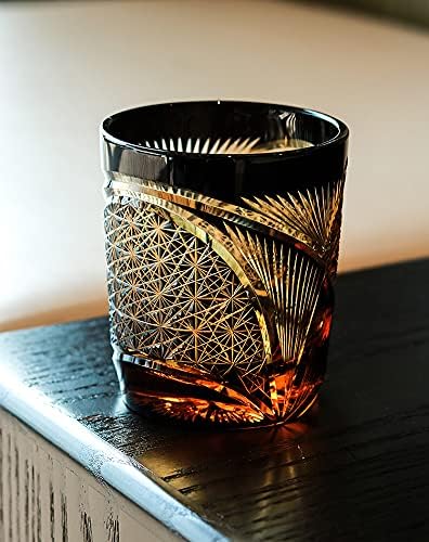 JINZHI Old Fashioned Glass Japanese Style 8OZ Amber Black Rocks Glasses Engraved Tumbler Drinkware Glasses for Whiskey Vodka with Gift Box - Image 2