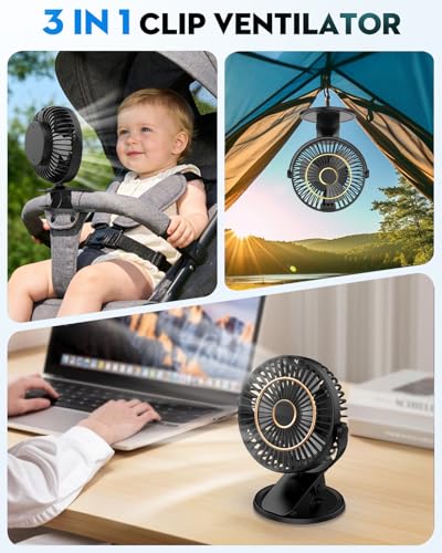 COZII Mini Ventilator, USB Ventilator Leise Clip Ventilator Tischventilator mit LED-Anzeige, 720° Drehung & 5 Geschwindigkeiten, 16cm Tragbarer Ventilator für Zuhause, Büro, Kinderwagen, Outdoor 5