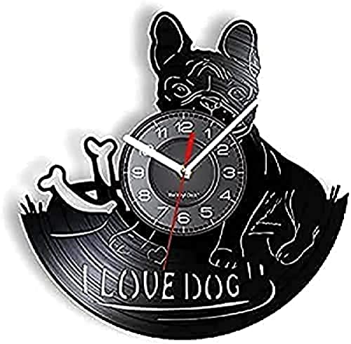 AVJERA Orologio da Parete I Love Dogs Citazione Bulldog Francese Orologio da Parete Razza di Cane Bulldog Orologio da Record in Vinile Animale Domestico Cucciolo di casa Regalo d'Arte Vintage