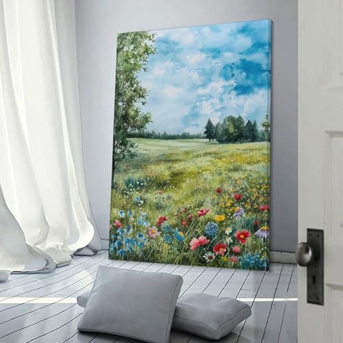 Peinture acrylique sur toile prairie POLIUAWS tableau salon nature 30x45
