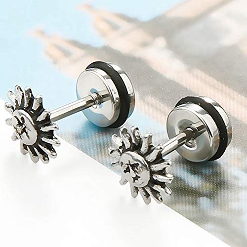 Stainless Steel Retro Vintage Sun Shape Screw Back Stud Earrings2