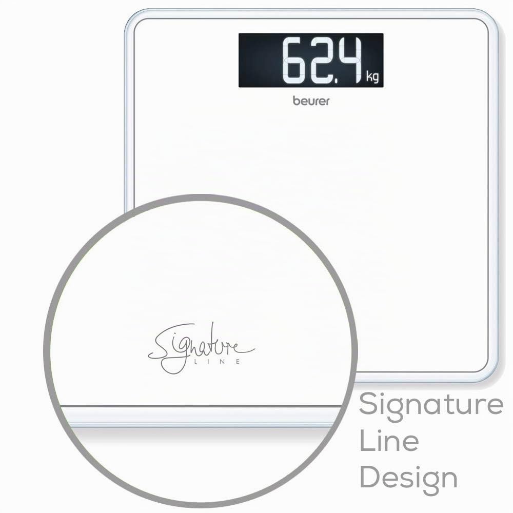 Beurer GS 400 white Signature Line Glas-/Personenwaage, mit großer Trittfläche aus super weißem Sicherheitsglas, stylischer Schwarz-Display im XL-Format und Tragkraft bis 200 kg