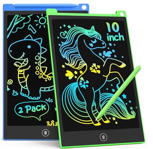 TECJOE 10 Inch 2 Pack LCD Writing Tablet, Colorful Doodle Board Drawing Tablet for Kids, Kids Travel Learning Toys Christmas Birthday Gifts for 3 4 5 6 7 8 Year Old Boys and Girls Toddlers