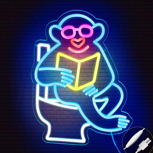 Image of Funny Animals Bathroom Neon Sign Led Neon Lights Neon Signs for Bedroom Led Sign USB Powered Neon Signs for Wall Decor Dimmable for Christmas Thanksgiving Birthday Party Girls Gifts