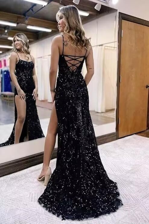 VCCICANY Sparkly Sequin Mermaid Prom Dresses for Women 2025 Backless Long Formal Evening Party Dress with Slit2