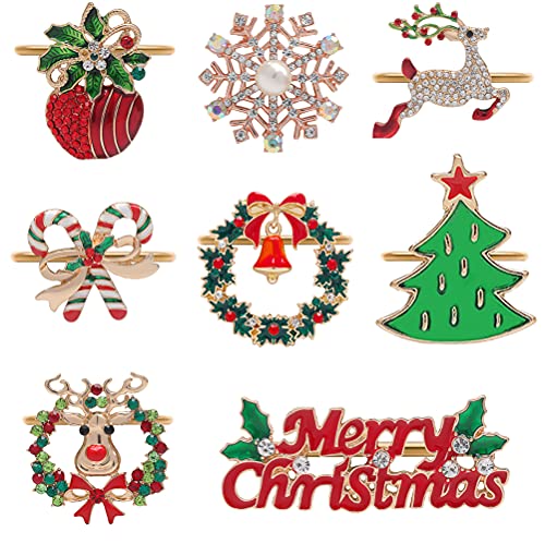 8 Pcs Christmas Napkin Rings-Christmas Tree Elk Christmas Style For Christmas Party Dinning Table Setting-Wedding Receptions, Thanksgiving &Home Kitchen Dinner Table Decor For Casual Or Formal #TOP5