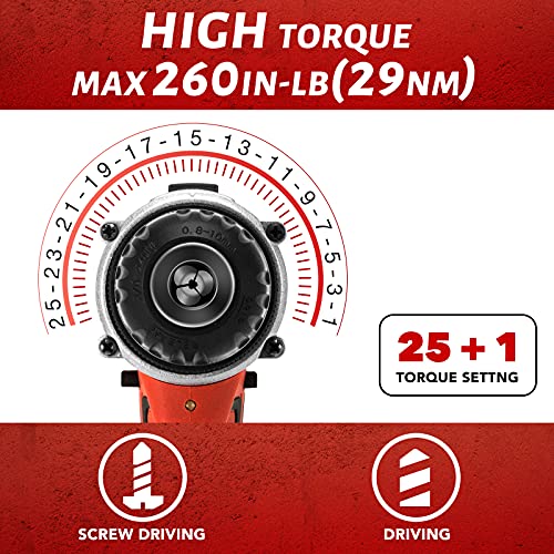 APLMAN Akku-Bohrmaschine, 21 V, mit Batterie, elektrische Bohrmaschine, 26 Stück, Zubehör, 3/8 Zoll Bohrer-Set, Ganzmetallfutter, 25 + 1 Drehmomenteinstellung, 2 variable Geschwindigkeiten und LEDs – Bild 6