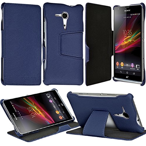 Seluxion - Coque Housse Etui à Rabat Latéral Fonction Suppor Couleur Bleu pour Sony Xperia SP + Film de Protection