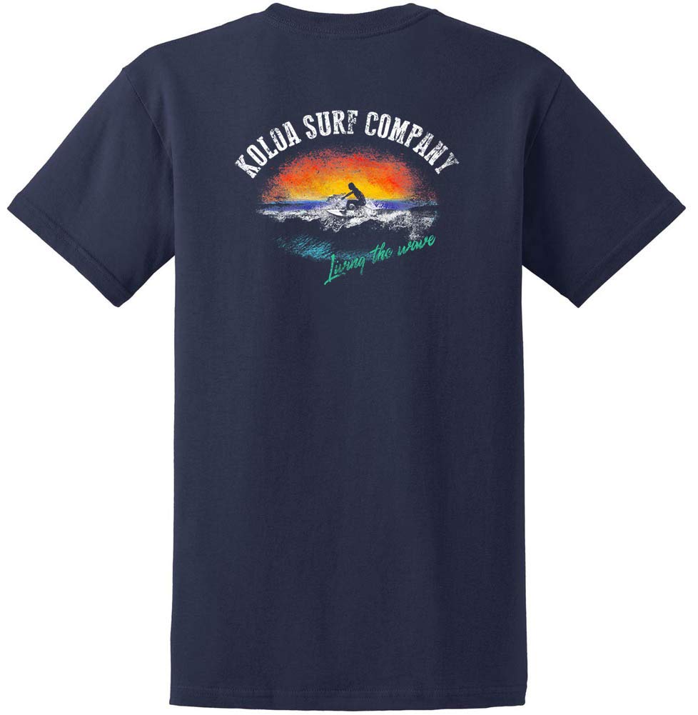Koloa Surf Company - Mens Surfer at Sunset Logo Heavy Cotton T-Shirt-XL-Navy