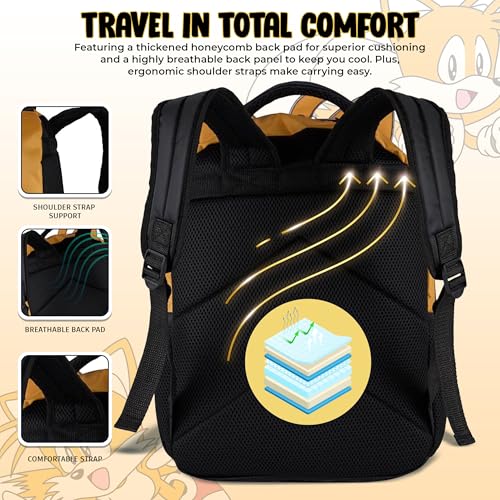 Image of AI ACCESSORY INNOVATIONS Sonic The Hedgehog Backpack for Boys & Girls, Tails Big Face 16 Inch Schoolbag with Tails Rubber Molded Dangle, Yellow