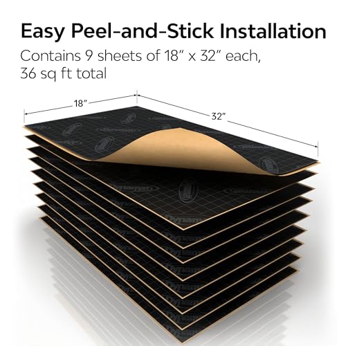 Dynamat Xtreme Sound Deadening Car Insulation Bulk Pack 10455 – Noise Dampening for Floor, Doors, Panels, Hood or Trunk – Easy Self Adhesive Install – Made in USA – 9 Sheets 18”x32”, 36 sq ft total