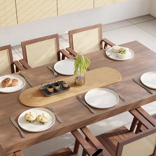 Image of Encasa XO Dining Table Runner | Handmade Woven Natural Jute Runner | Size 30x91 cm | Jute Natural Bleach Color | Heat Resistant Rustic Home Decor for Coffee, Teapoy Cover & Center Table