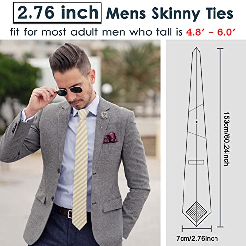 Image of Mantieqingway Mens Skinny Ties,2.56 inch Cotton Neckties Striped Plaid Ties for Groom Groomsmen Wedding Party Christmas