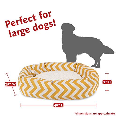 Image of Majestic Pet 40 Inch Chevron Sherpa Calming Dog Bed Washable - Cozy Soft Round Dog Bed with Spine for Head Support - Fluffy Donut Dog Bed 40x29x9 (inch) - Round Pet Bed Large - Yellow