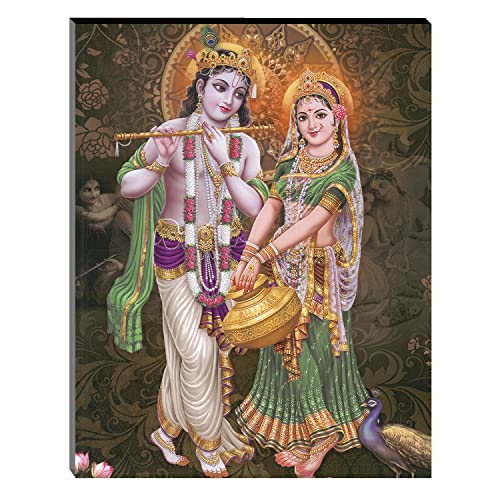 Image of Indianara Set of 3 Radha Krishna with Peacocks MDF Art Painting (3844FL) without glass 4.5 X 12, 9 X 12, 4.5 X 12 INCH
