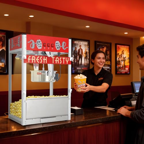 Image of Tabletop Popcorn Machine & 30oz kettle for Commercial, 1650W, Red