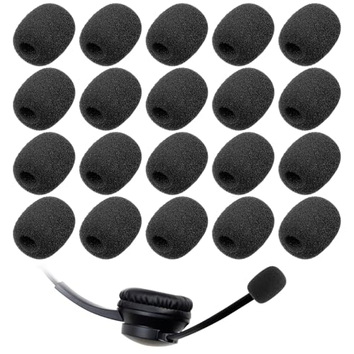 Ymapinc 20 Pack Mini Microphone Foam Covers, High-Density Black Microphone Windscreen, Universal Mic Foam Cover for Headset Microphones for Noise Reduction