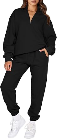 Aleumdr Women 2 Piece Outfits Sweatsuit Oversized Half Zip Pullover Long Sleeve Sweatshirt Jogger Pants Set with Pockets