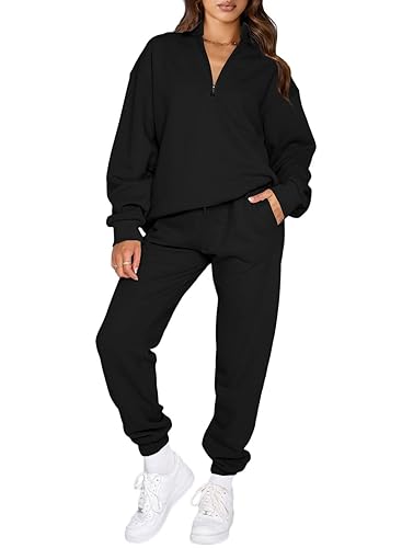 Women 2 Piece Outfits Sweatsuit Oversized Half Zip Pullover Long