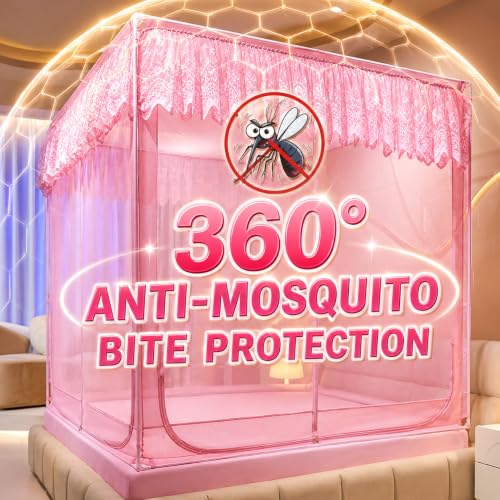 Image of Dawnwake Mosquito Net, Anti-Fall Mosquito Neting Bed for Babies /Adult /Outdoor,Portable Foldable Travel /Camping Mosquito Net Tent, Suit for King Size Bed (Pink, 200 * 180cm)