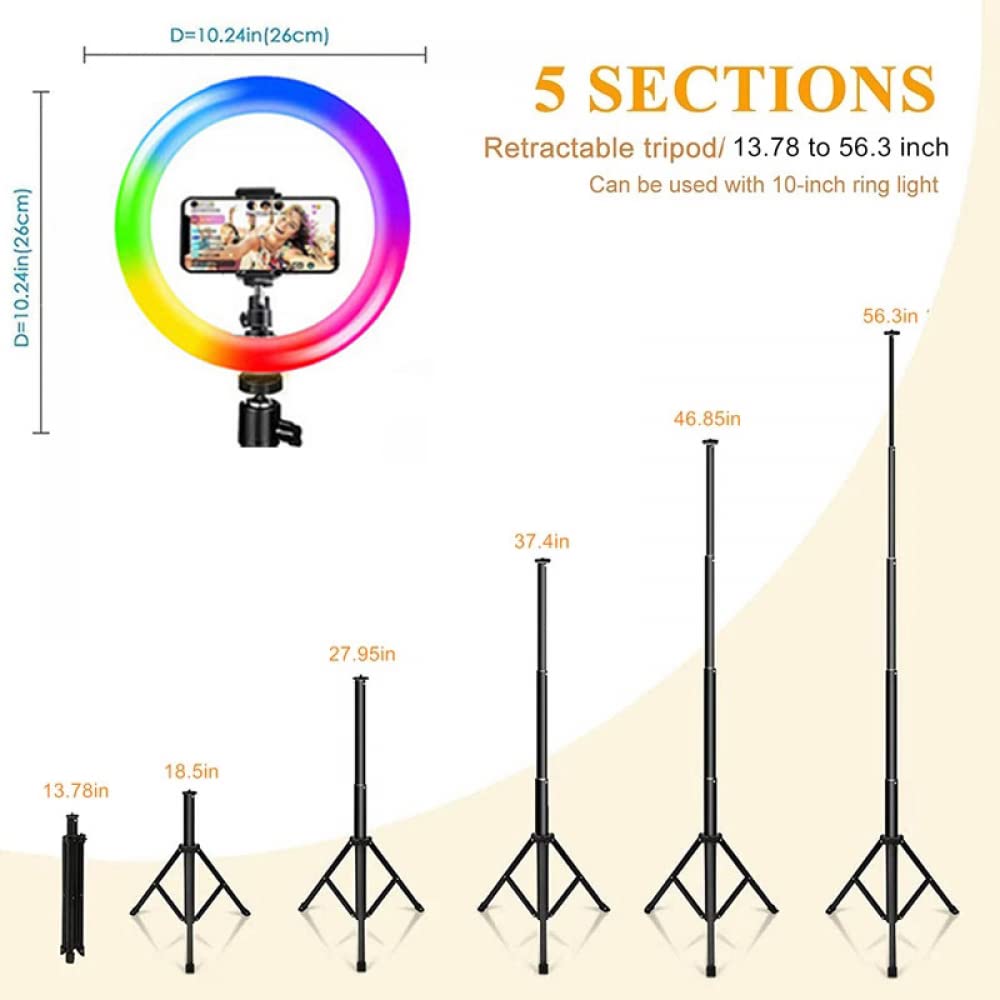 12 Zoll Ringlicht mit Ständer und Telefonhalter Hoch 56 Zoll, Schreibtisch-Ringlichter mit 10 dimmbaren Stufen und 7 RGB-Farben, LED-Kreislampe mit für Selfie-Make-up-Meetings