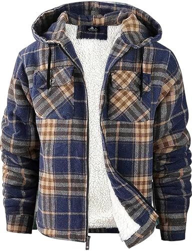 Image of GEEK LIGHTING Men's Flannel Shirts Jacket Sherpa Lined Fleece Plaid Hoodie Long Sleeve Winter Warm Coat