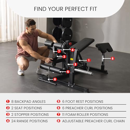 Finer Form GLX Adjustable Weight Bench with Leg Extension and Curl Machine, Total Body Bench for Home Gym, Great for Bench Press, Sit Ups, Preacher Curl, Hip Thrusts and Other Plate-Loaded Exercises - Image 6