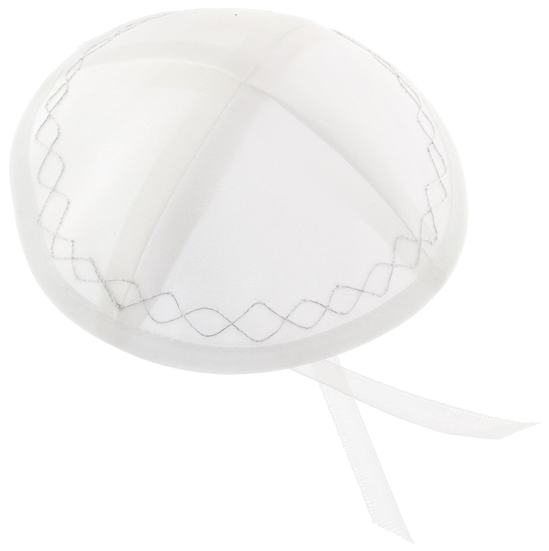Meir Cohen White Satin Kippah with Silver Trim for Babies