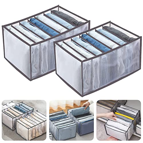 Cajas plegables de almacenamiento de ropa de cajones, 2 Piezas caja de almacenamiento de malla plegable, Organizador de cajones de ropa, Organizador de jeans, Para Camisetas, Pantalones (Gris)