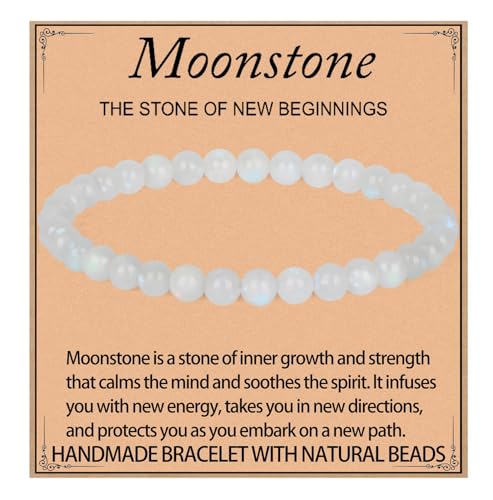 LPBeads Handmade Natural Gemstone Stretch Elastic 4mm Moonstone Bracelet Healing Crystal Round Stone Beads Jewelry Gifts for Women Men