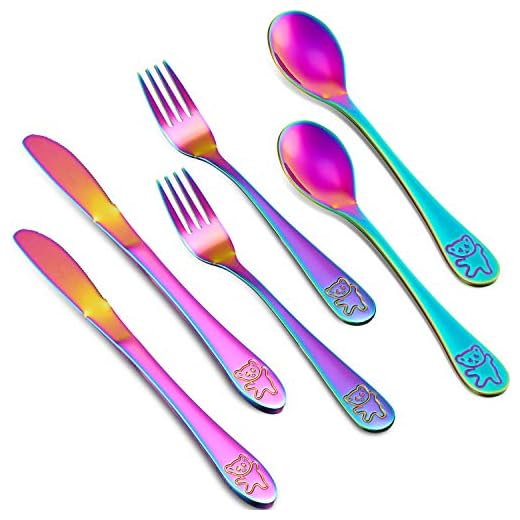 6 Pieces Rainbow Cutlery Kids Stainless Steel Rainbow Utensil Safe Child and Toddler Flatware Set Includes 2 Rainbow Knives 2 Forks 2 Spoons for Home and Preschools